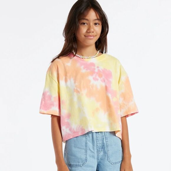 Volcom Girls Pastel Tie Dye Cropped Tee Shirt Size 8/10 - Picture 1 of 6